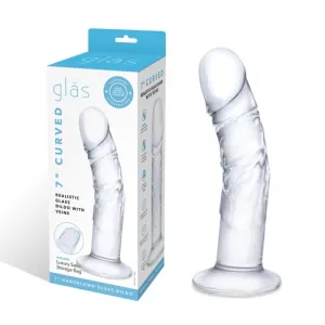 7" Curved Realistic Glass Dildo With Veins