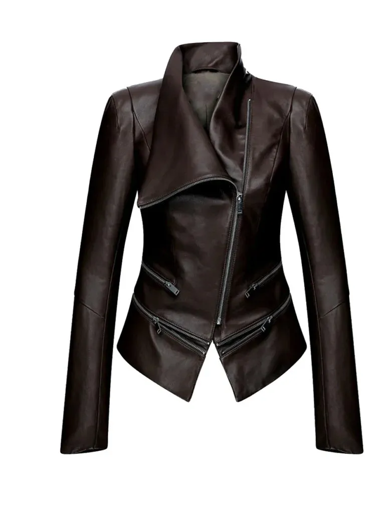 Bitter Brown V Shape Leather Jacket