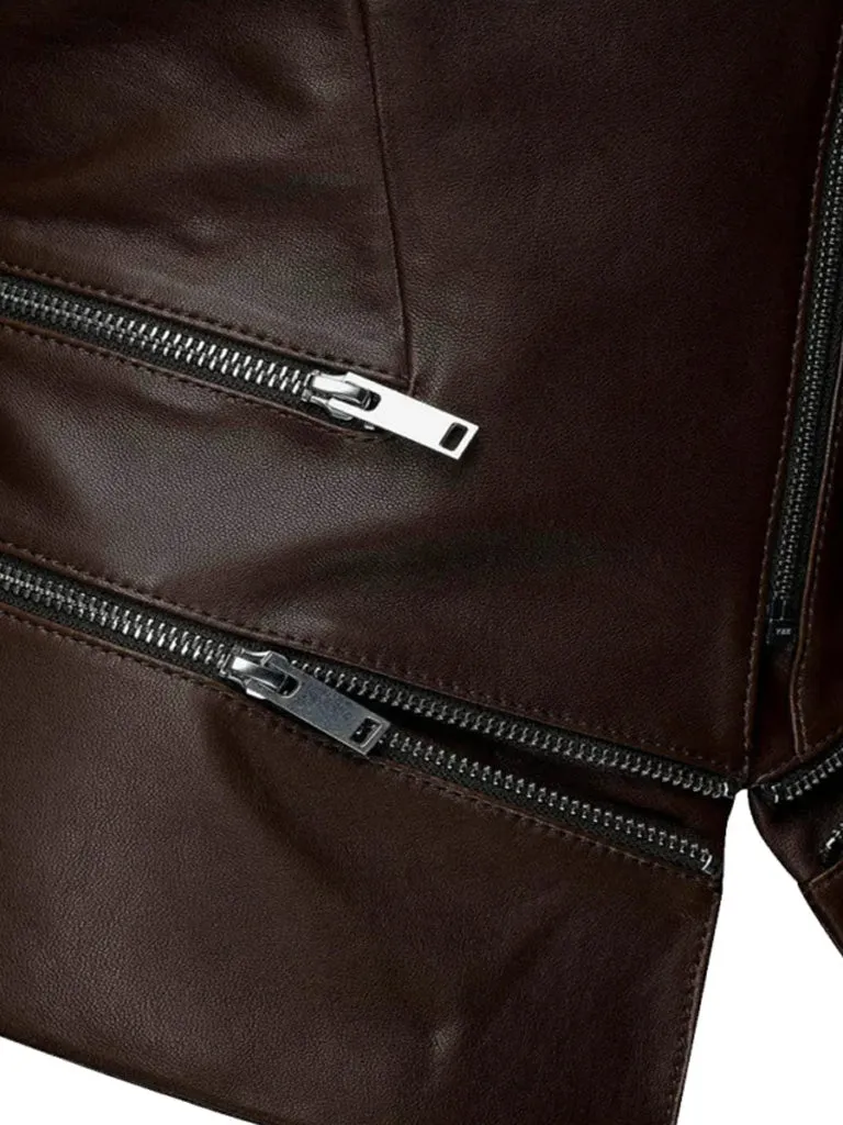 Bitter Brown V Shape Leather Jacket