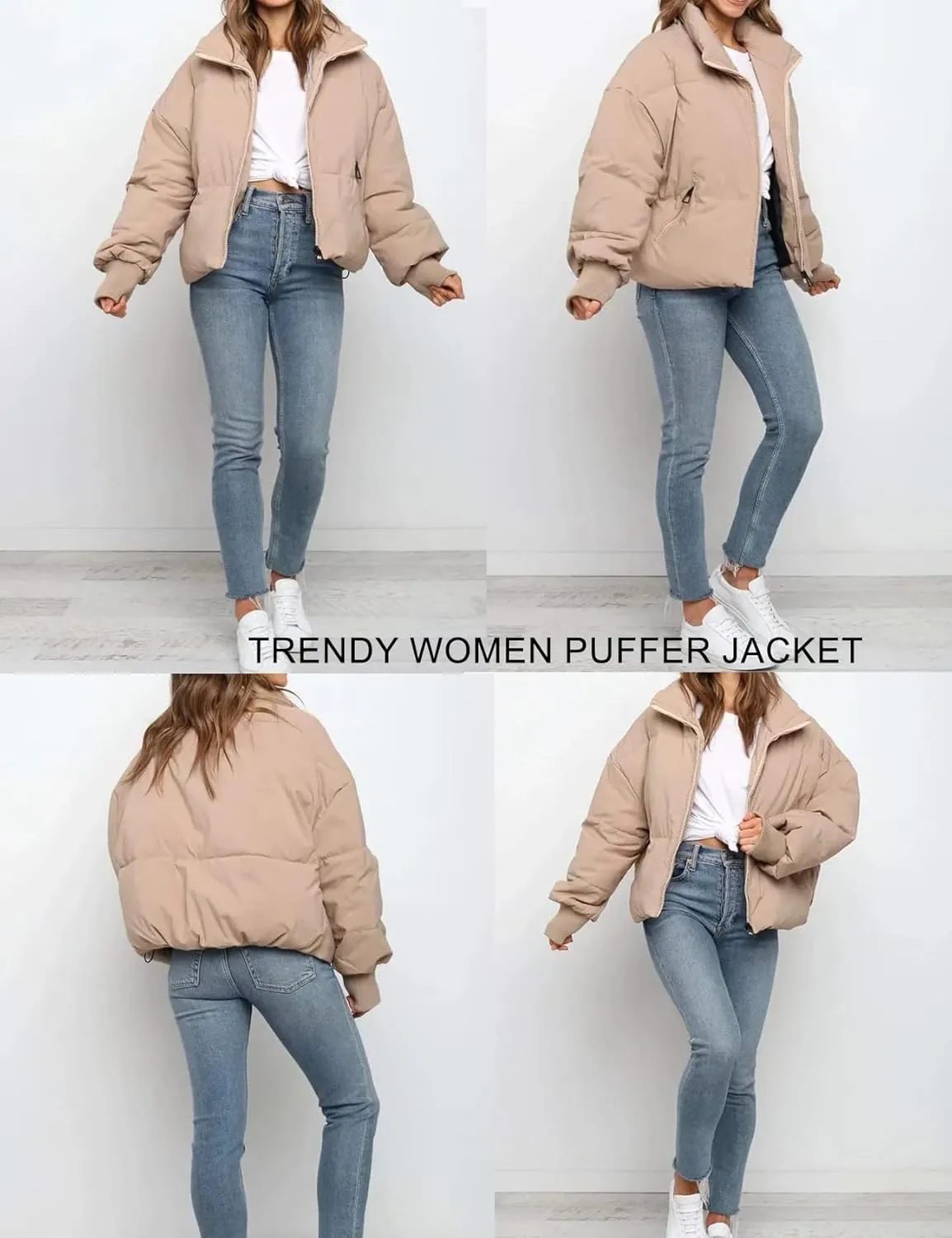 Flygo Winter Cropped Puffer Jacket Coats for Women 2024 Short Warm Quilted Jackets Outerwear with Pockets