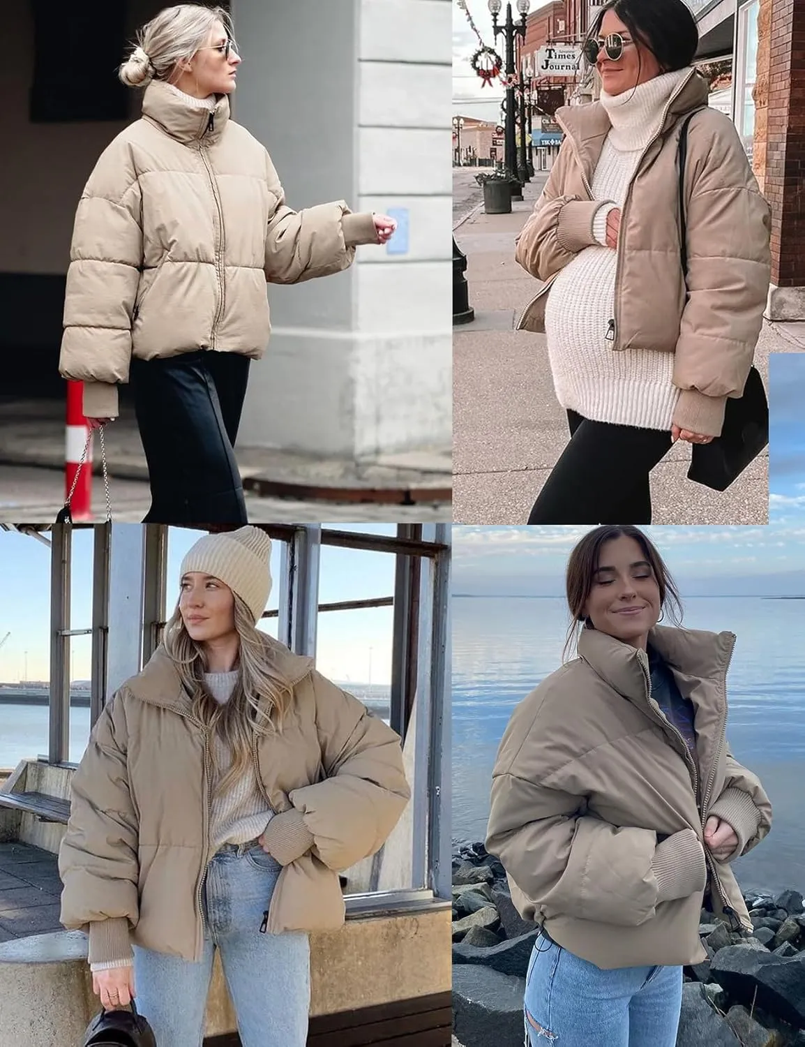 Flygo Winter Cropped Puffer Jacket Coats for Women 2024 Short Warm Quilted Jackets Outerwear with Pockets