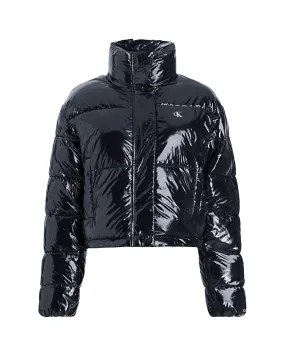 Optimizd Title: Calvin Klein Womens Cropped Shiny Black Puffer Jacket