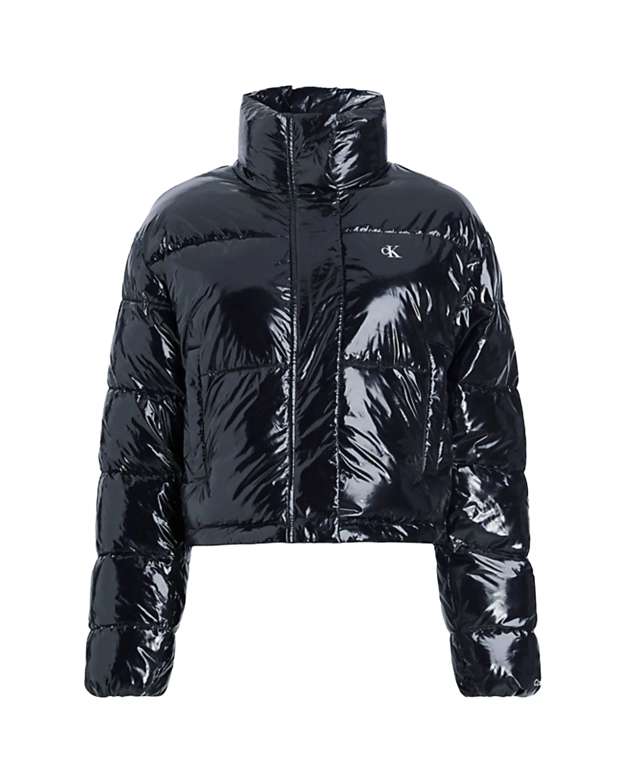 Optimizd Title: Calvin Klein Womens Cropped Shiny Black Puffer Jacket