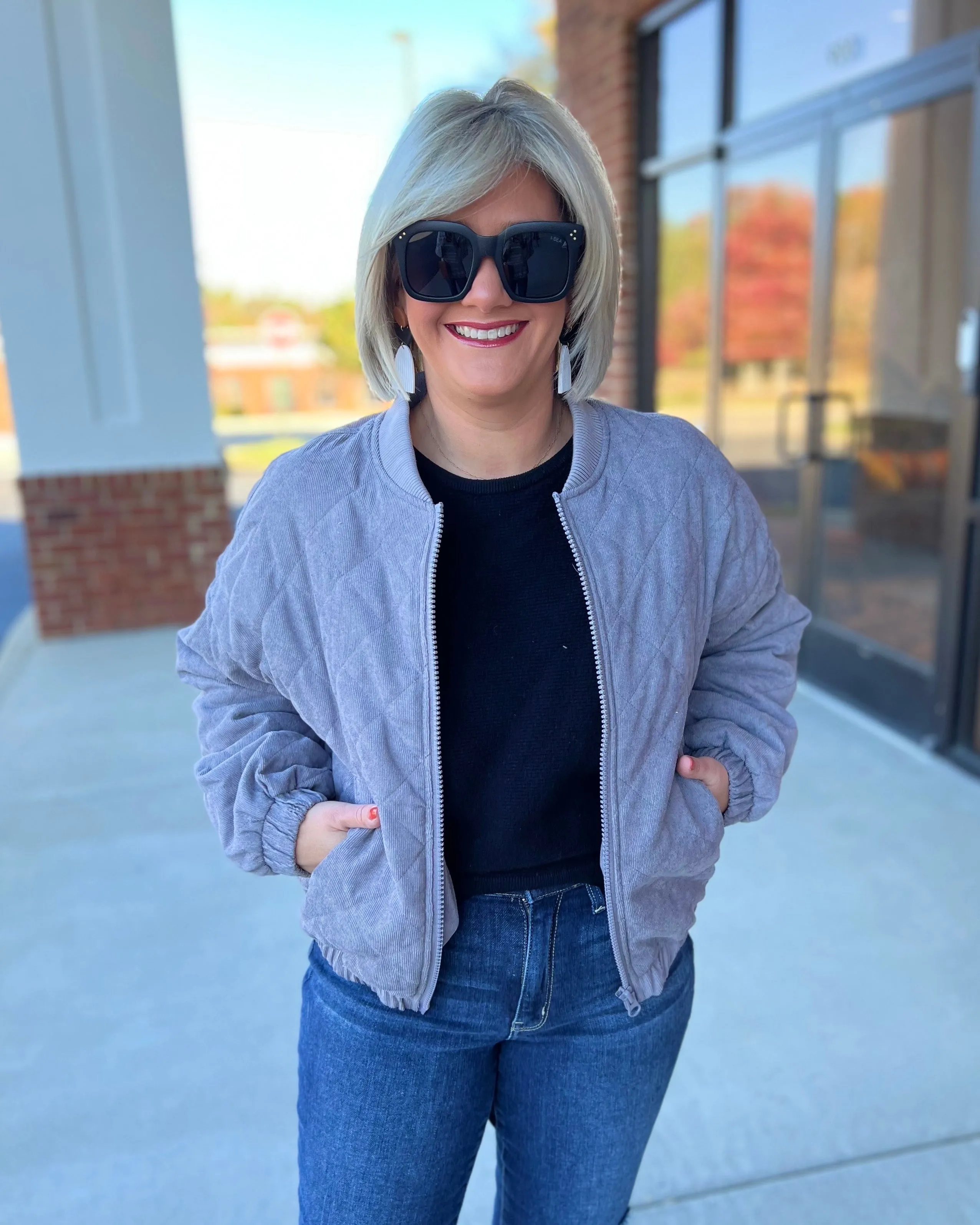 Patty Corduroy Bomber Jacket in Charcoal FINAL SALE