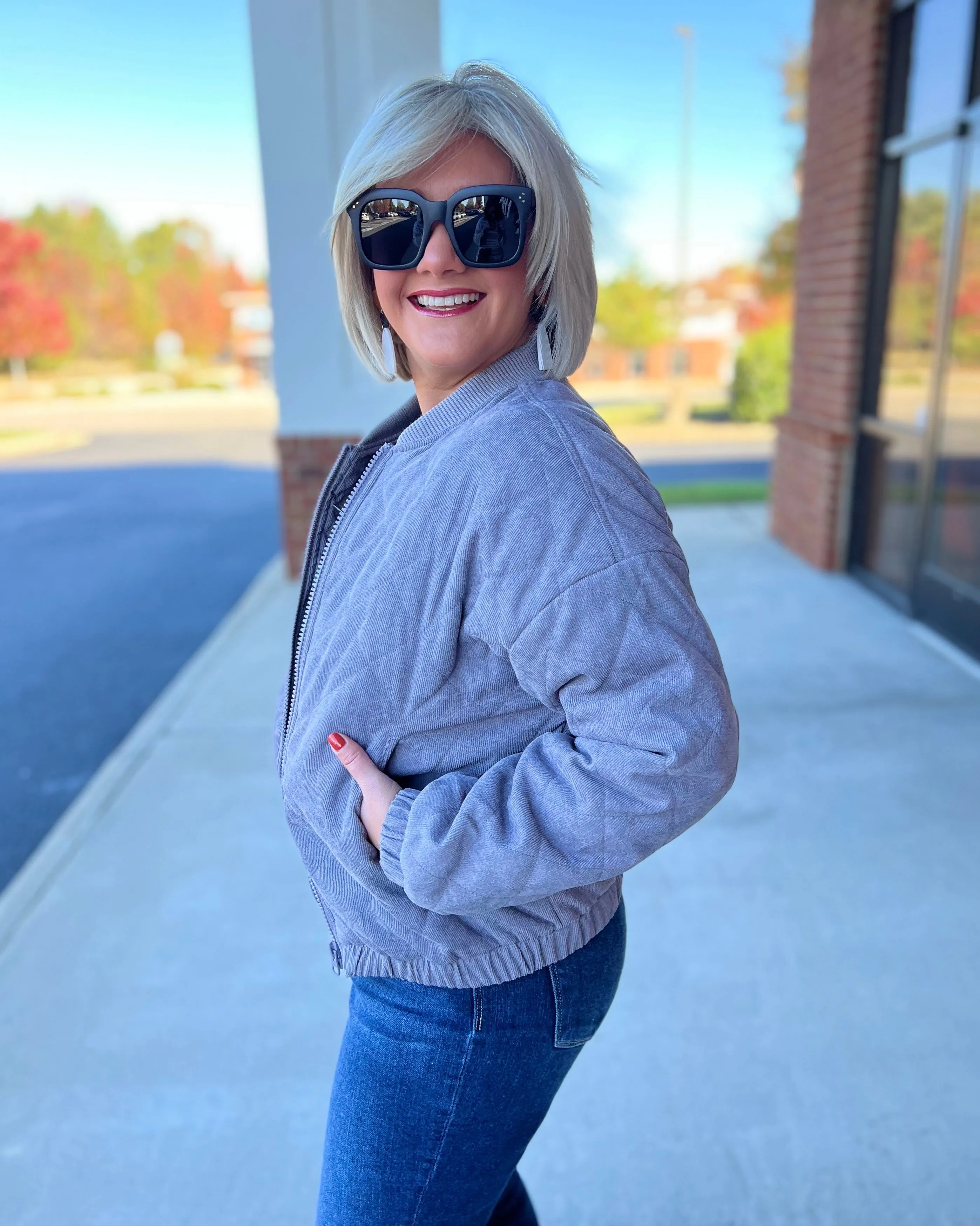 Patty Corduroy Bomber Jacket in Charcoal FINAL SALE