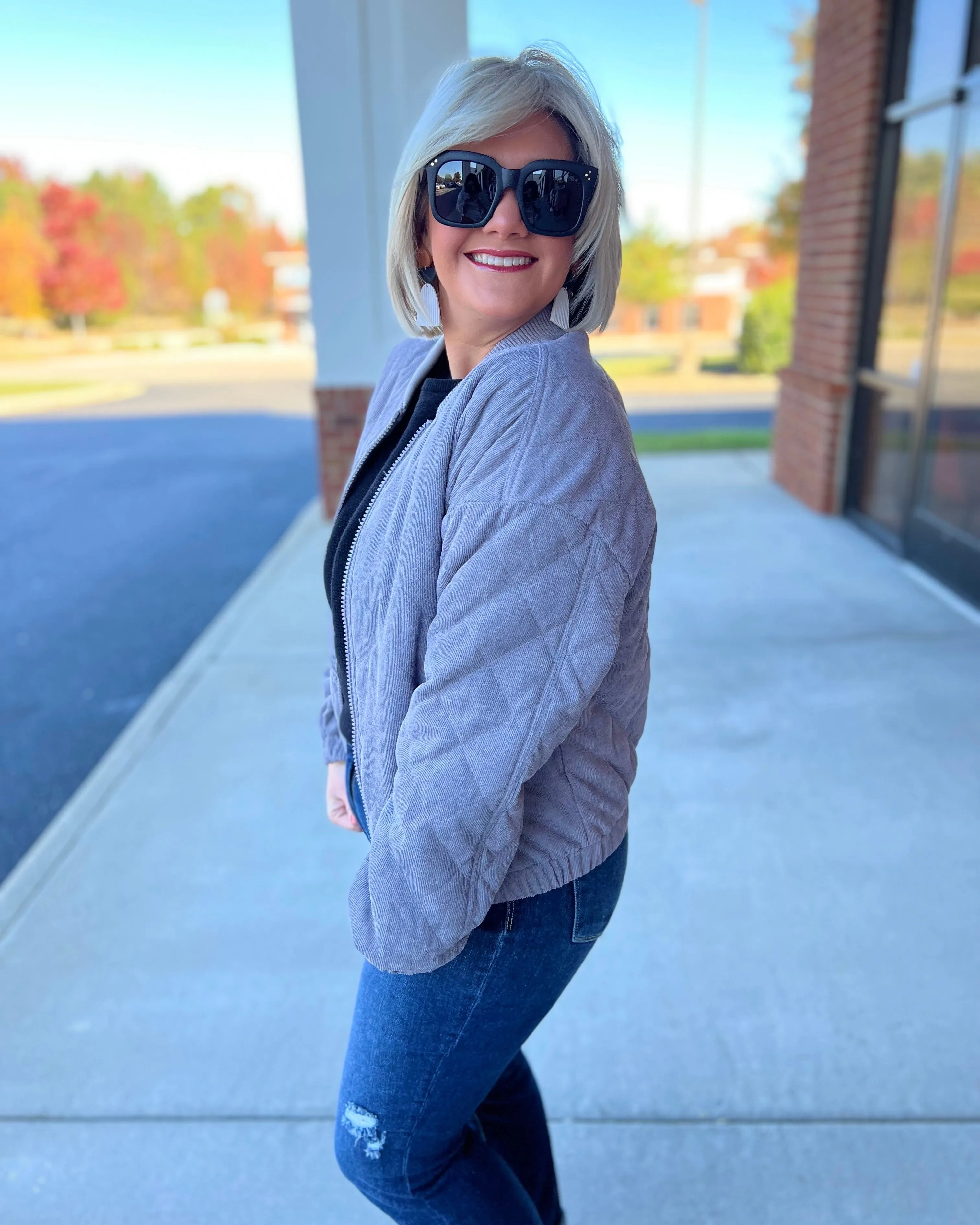 Patty Corduroy Bomber Jacket in Charcoal FINAL SALE