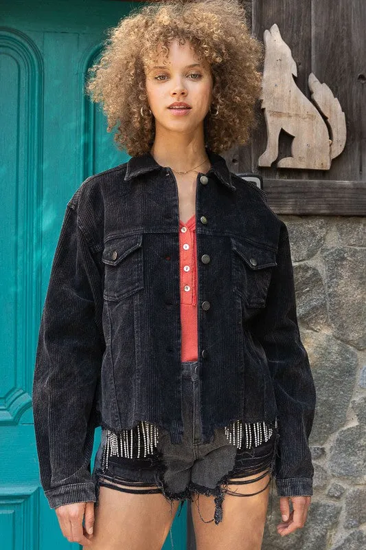 POL Vintage Corduroy Jacket with Raw Edge Hem