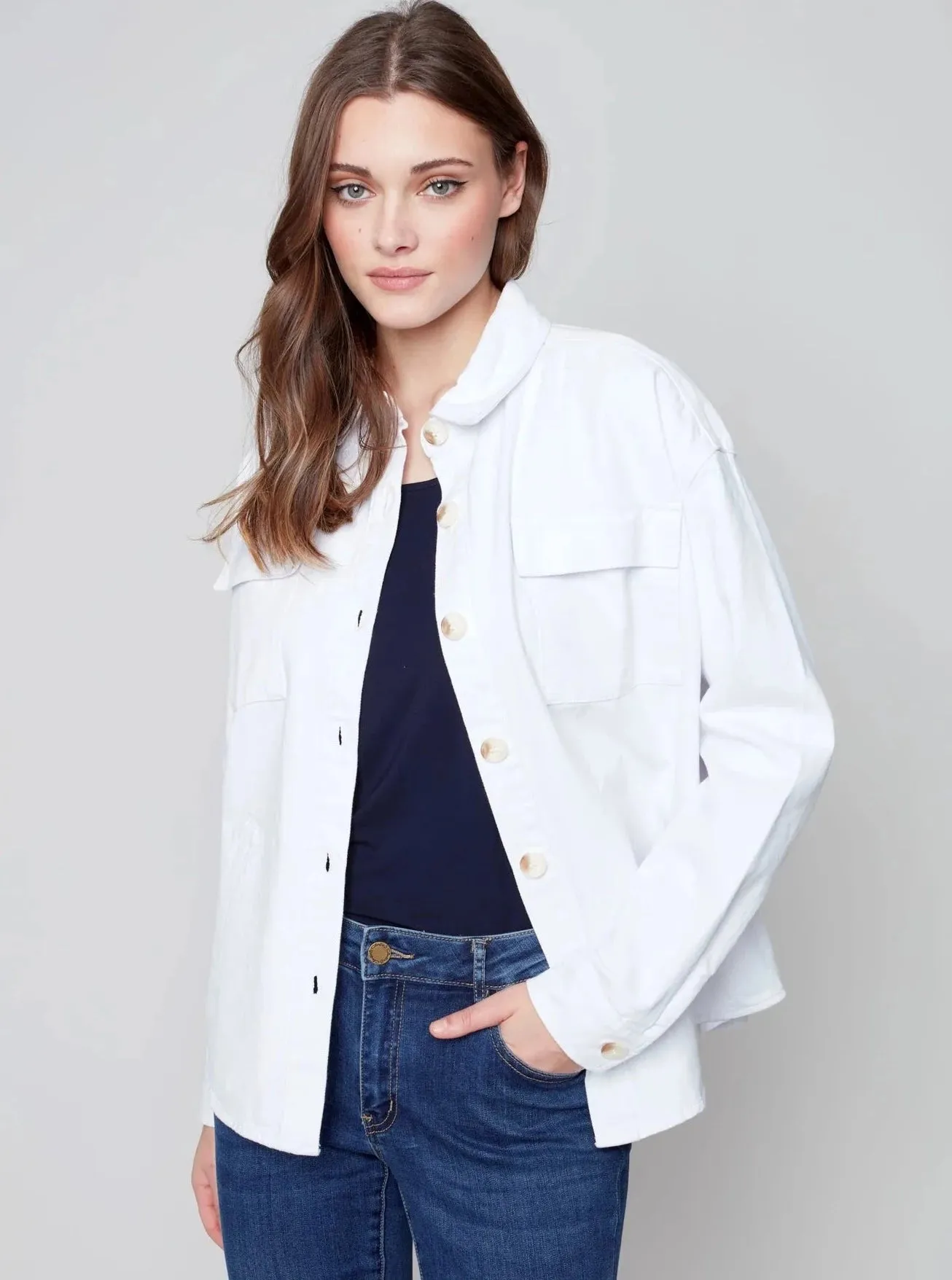 Solid Jean Jacket [White-C6248]