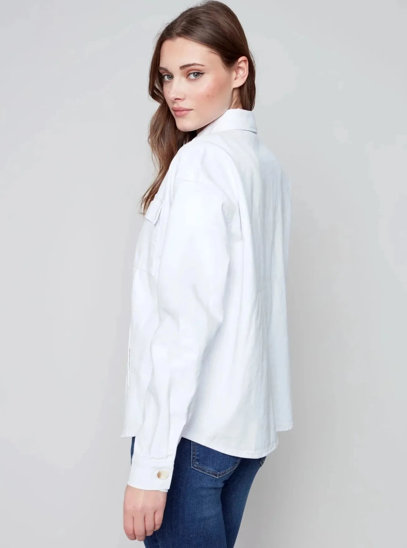 Solid Jean Jacket [White-C6248]