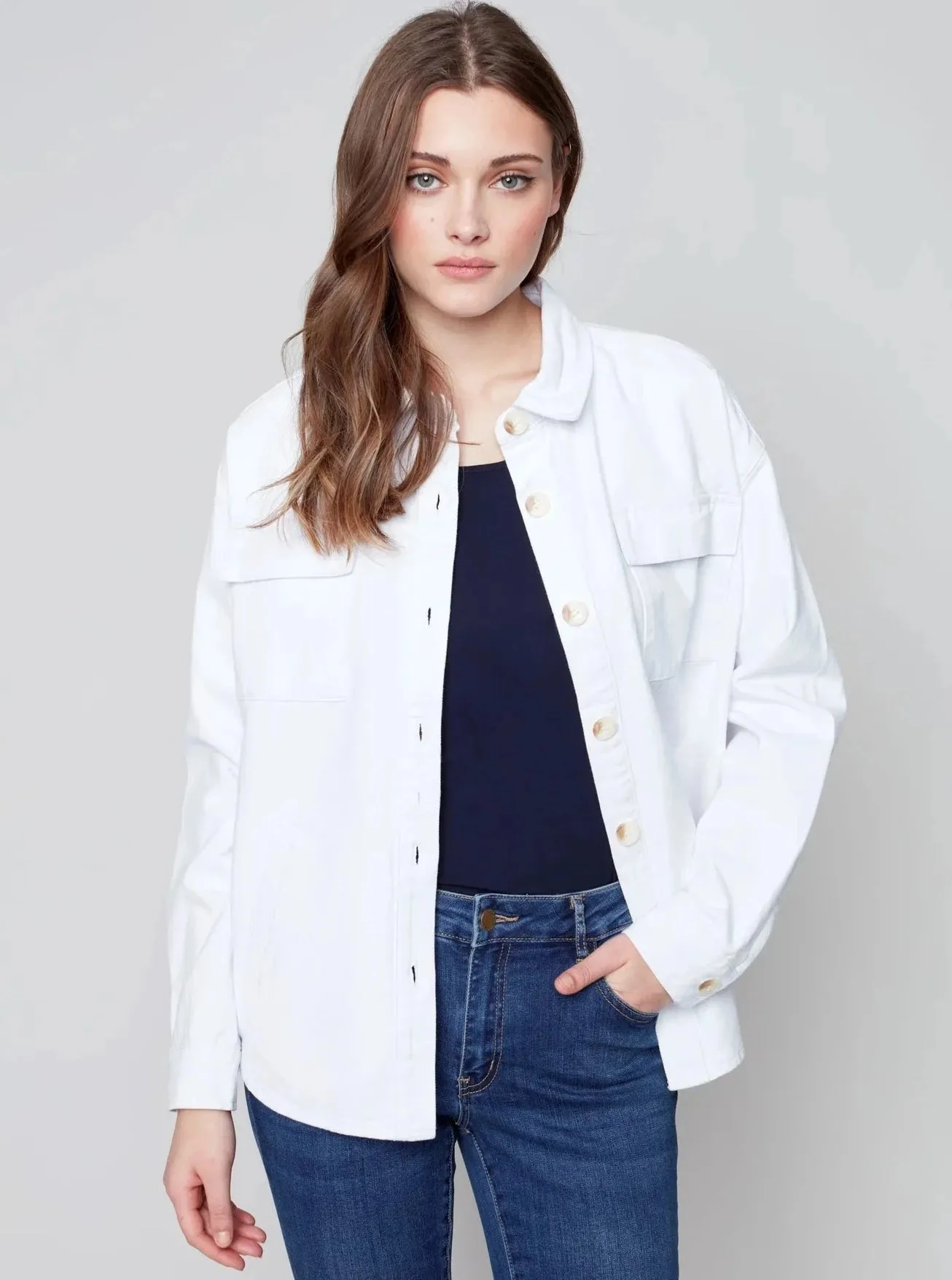 Solid Jean Jacket [White-C6248]
