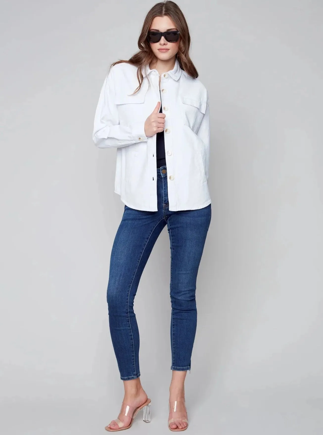 Solid Jean Jacket [White-C6248]