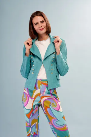 Solid Vegan Leather Jacket with Button Trim and Faux Pockets