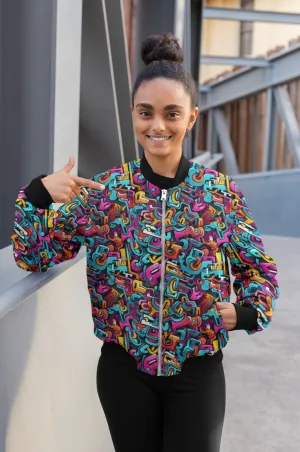 Unisex Graffiti All-Over Print Bomber Jacket - Trendy Outerwear for All