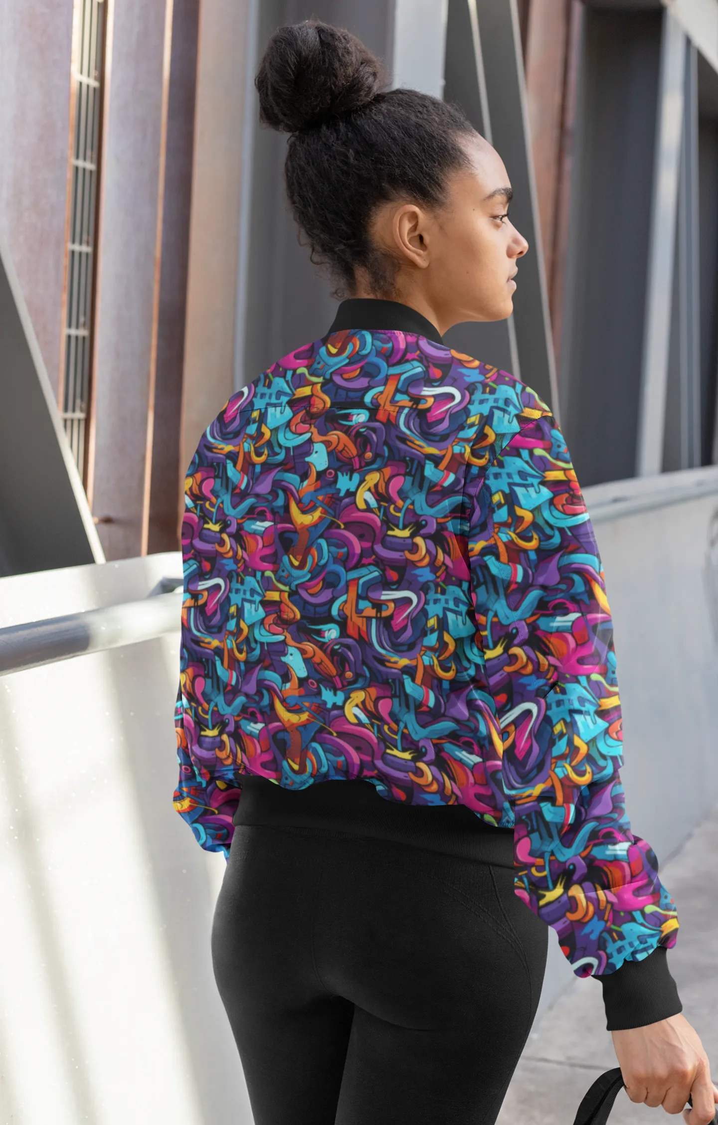 Unisex Graffiti All-Over Print Bomber Jacket - Trendy Outerwear for All