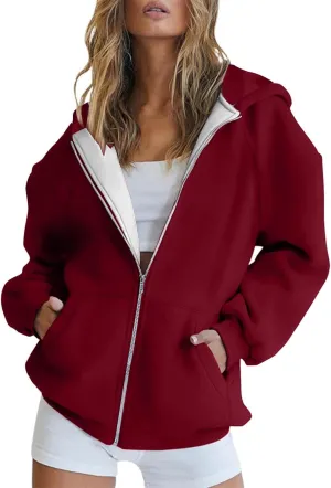 Women Fashion Cute Hoodies Oversized Sweatshirts Zip Up Hoodies Jackets Fall Fleece Clothes Casual Tops For Teen Girls